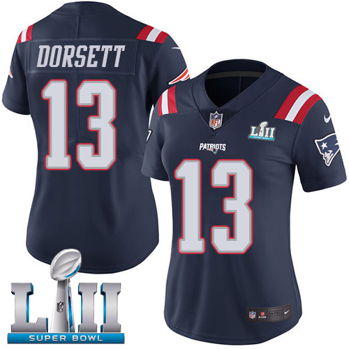 Nike Patriots #13 Phillip Dorsett Navy Blue Super Bowl LII Women's Stitched NFL Limited Rush Jersey